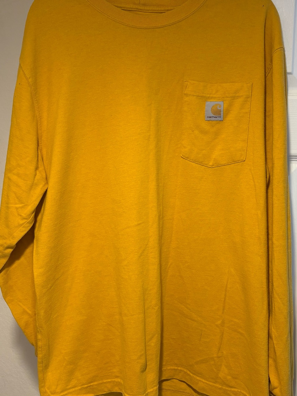 Carhartt Men’s Long-Sleeve Pocket Tee in Mustard Yellow Size L Loose Fit